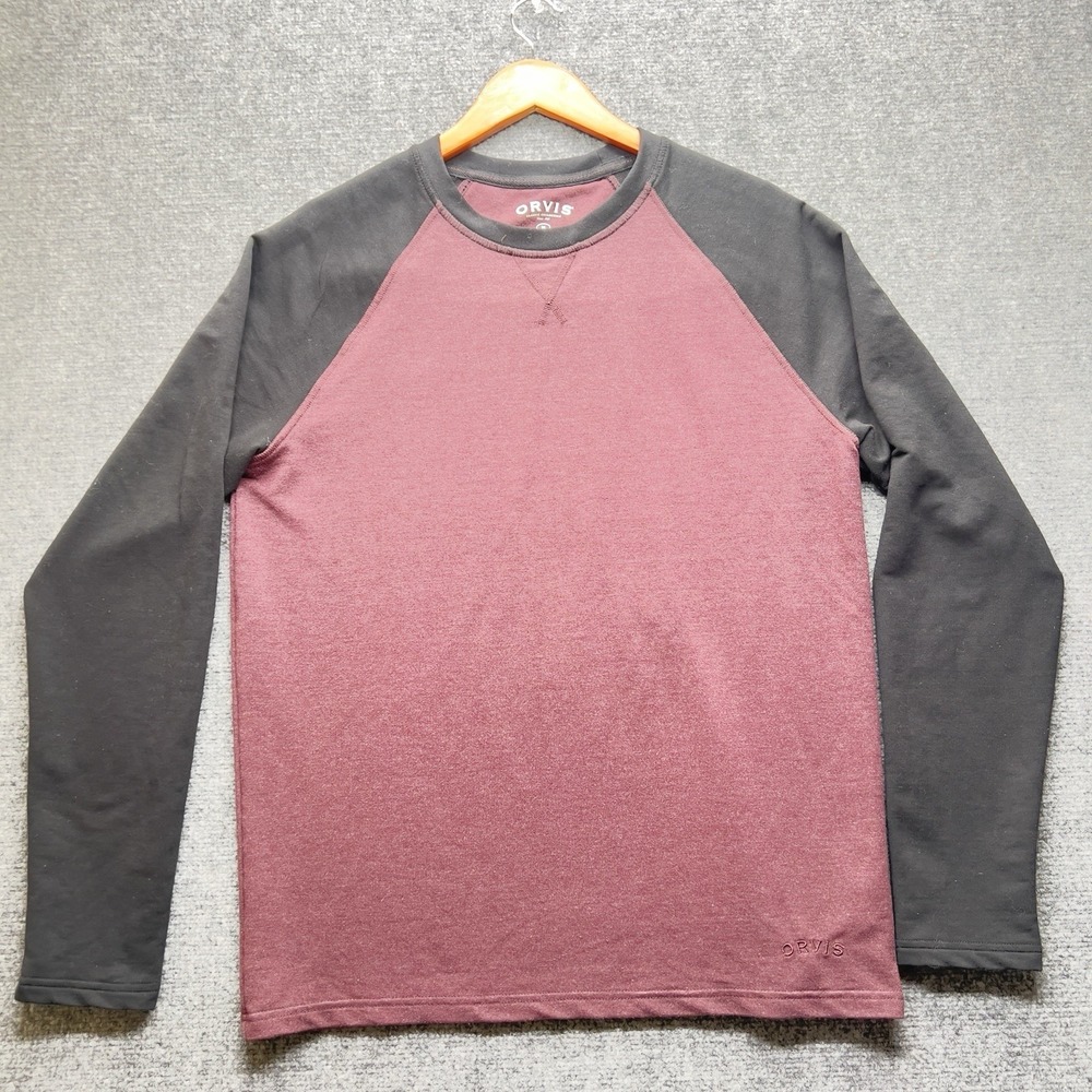 Orvis Men's Long Sleeve Raglan Shirtβ Red Black Casual Outdoor Comfort Size M